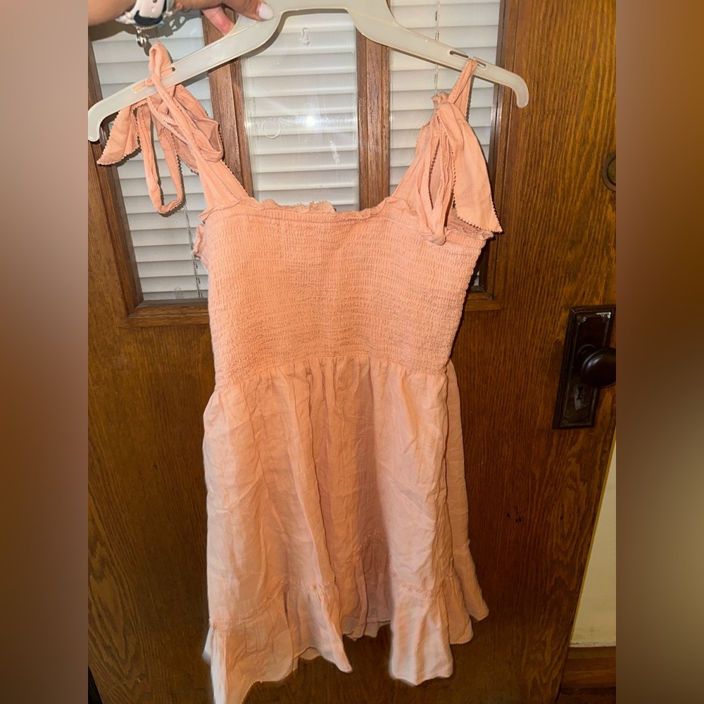 Aerie Coral Smocked Mini Dress